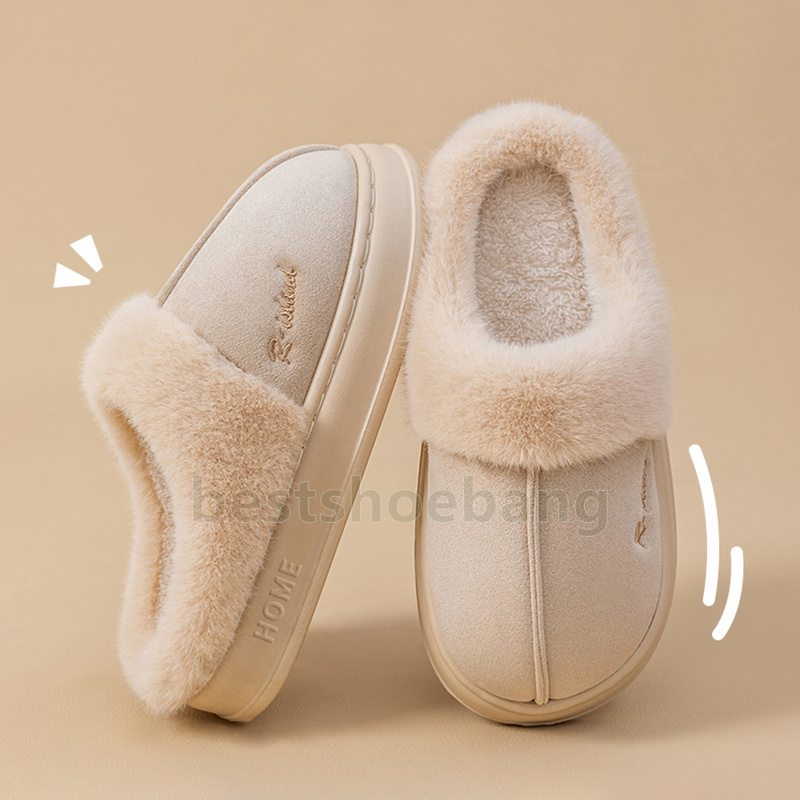designer shoes fuzzy slippers winter couples slides brown gray pink warm anti-slip cotton plush indoor house shoes size 36-41