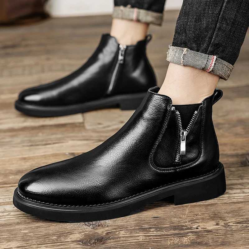 2025 Winter Genuine Leather Shoes Mens Fashion Chelsea Boots Warm Plush British Style Cow Leather Brand Male Footwear D560 Z251029
