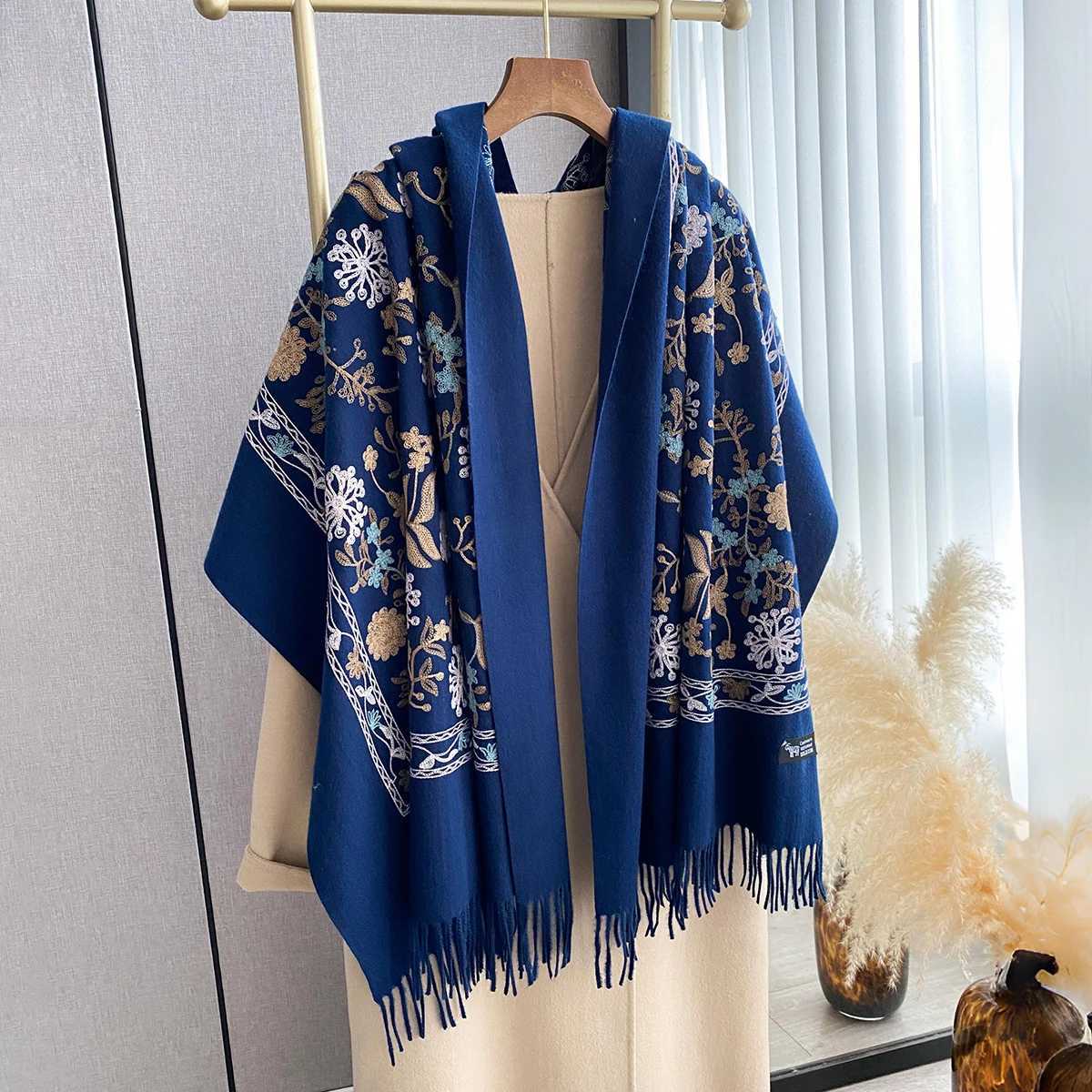 2025 Women Winter Fashion Warm Cashmere Scarf Embroidery Blanket Thick ShAWl WrAP Neckerchief Bufanda Echarpe PonchoW251030