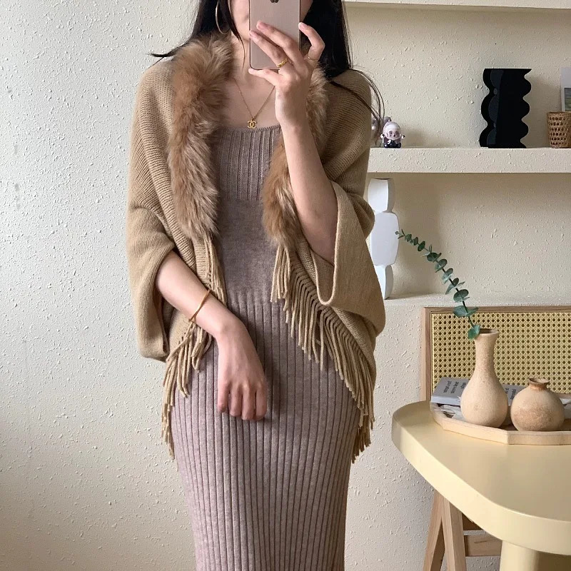 Fur Collar Winter Shawls And Wraps Bohemian Fringe Oversized Womens Winter Ponchos And Capes Sleeve Cardigan White Cloak 251029