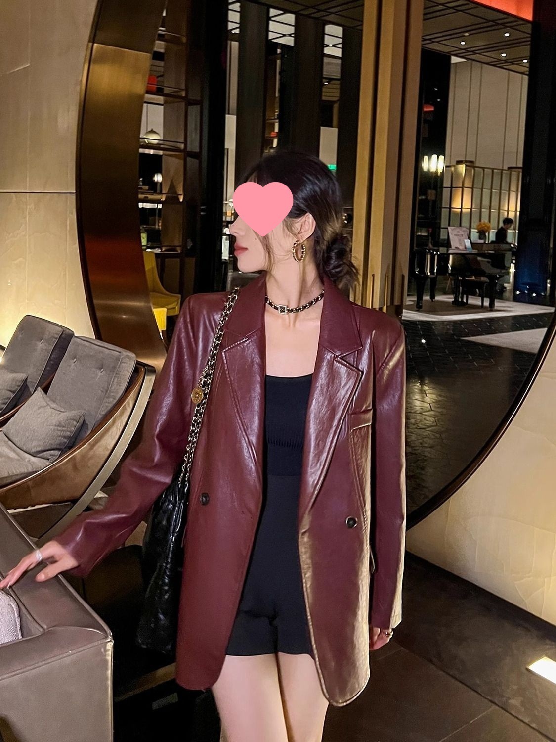 Angora Red Street Style Leather Jacket Suit Spring Autumn New Loose Leather Jacket Coat Womens Top 250103