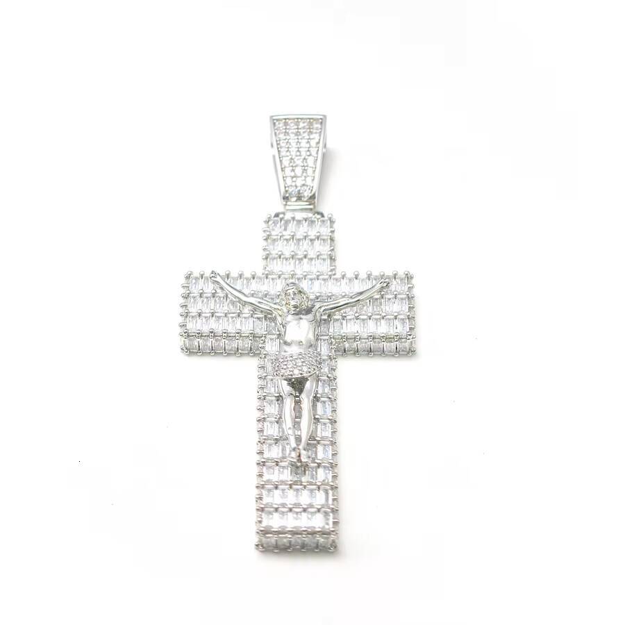 Hip Hop VVS Custom Baguette Moissanite Mens Cluster Jesus Cross Pendant With 925 Sterling Silver Pass Diamond Tester