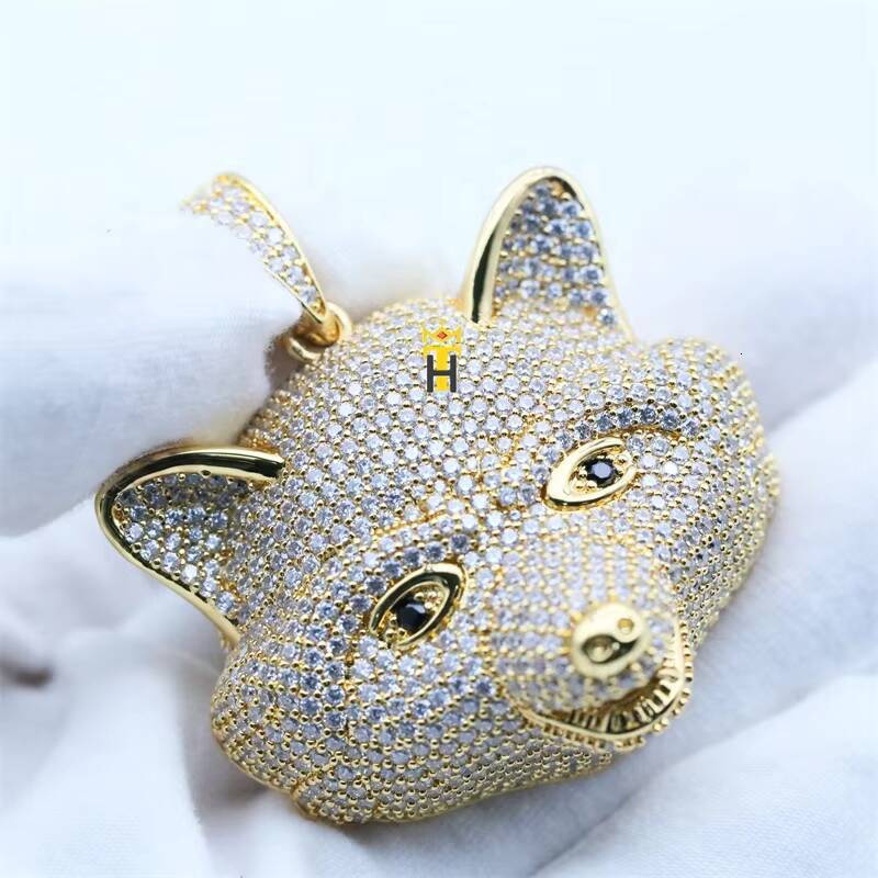 Hip Hop Round Cz Diamond Pendant Handmade Iced Out Charming Bearcat Animal Face Manufacturer Fine Jewelry