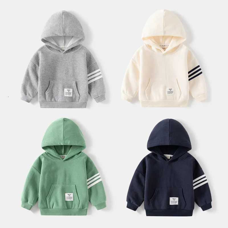 2025 Autumn Winter Boys Striped Sleeves Hoodie Childrens Clothing For 27Years Kids Solid Color Casual Sports Warm SweatshirtT251030