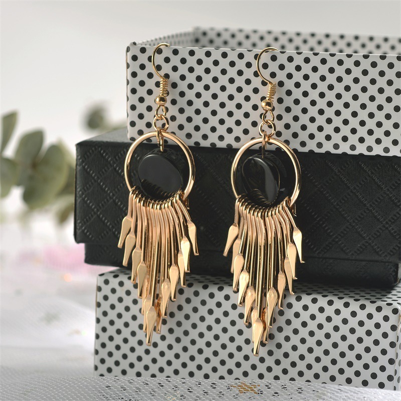 Style Tassel Geometric Internet Celebrity Long Round Japanese and Korean Elegant Goddess Earrings