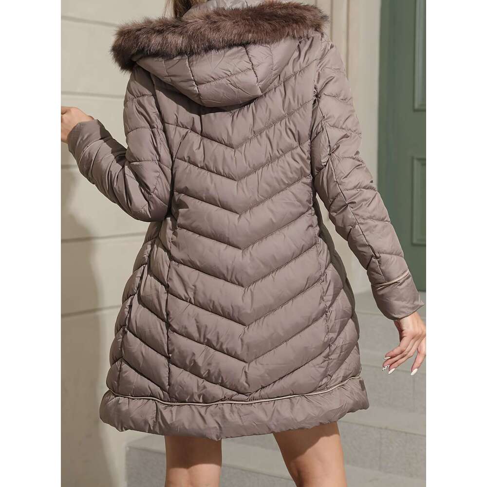 Women S Cozy Fleece Lined Hooded Jacket Slim Fit Mid Length Zip Up With Padded Insulation Solid Color Long Sleeves And Front Pockets For Fall Winter