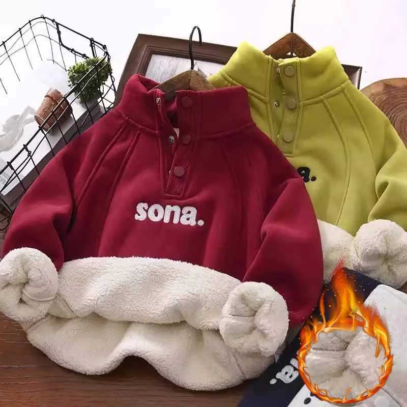 Boys Padded Sweater Childrens Thicken Pullover Winter Lambswool Hooded Jumper New Kids Casual Tops Autumn Warm Letter ClothesT251030
