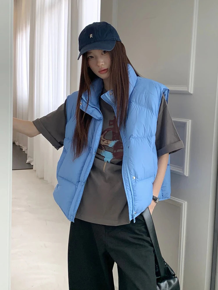 Autumn Winter Solid Puff Stand Collar Down Vest Women White Duck Down Quilted Vest Female Waterproof Sleeveless Zipper Waistcoat 251024