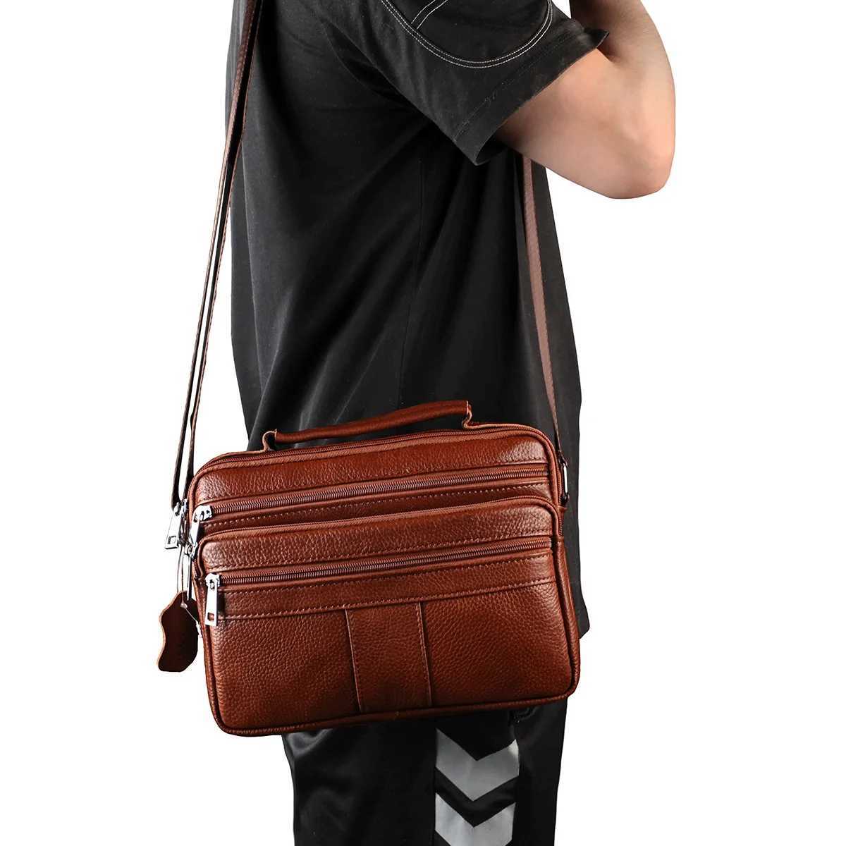 Fi Men Shoder Bag Genuine Leather Handbag Business Mtifunctial Briefcase Travel Mens Crossbody Bag Luxury Bag Men Y251011