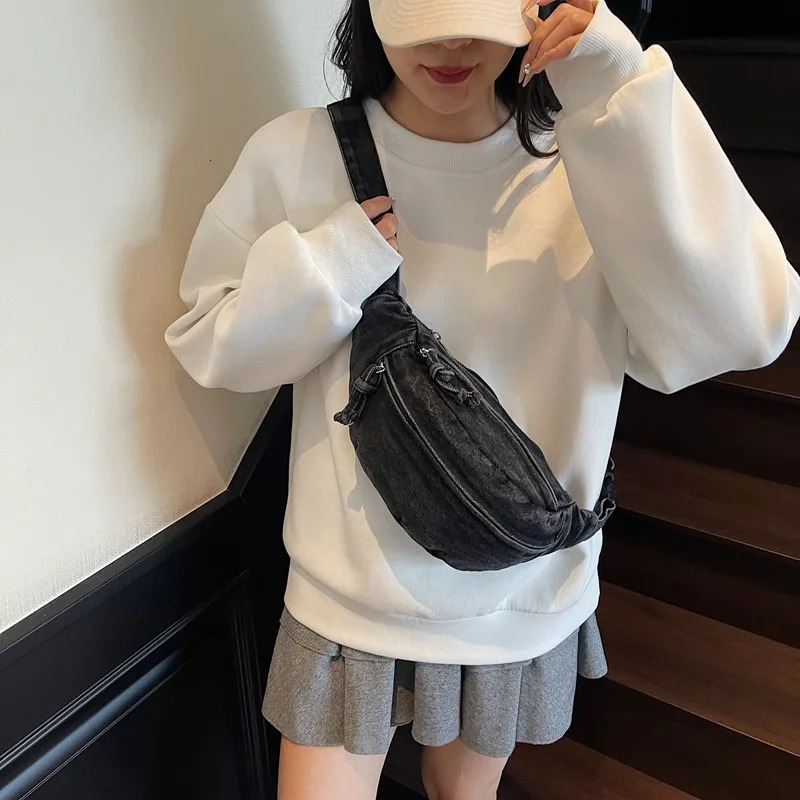 Denim Shoulder Chest Bag for Women Sporty Casual Style Simple Fashionable Waist Bags Mobile Phone Crossbody Bag for Men 251030