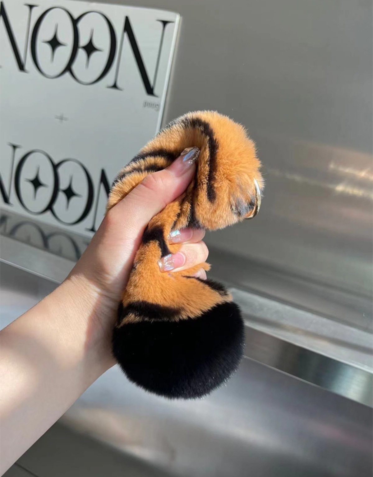 Lovely Tiger Tail Rex Rabbit Fur Car Keychain Plush Decoration for Women's School Bags