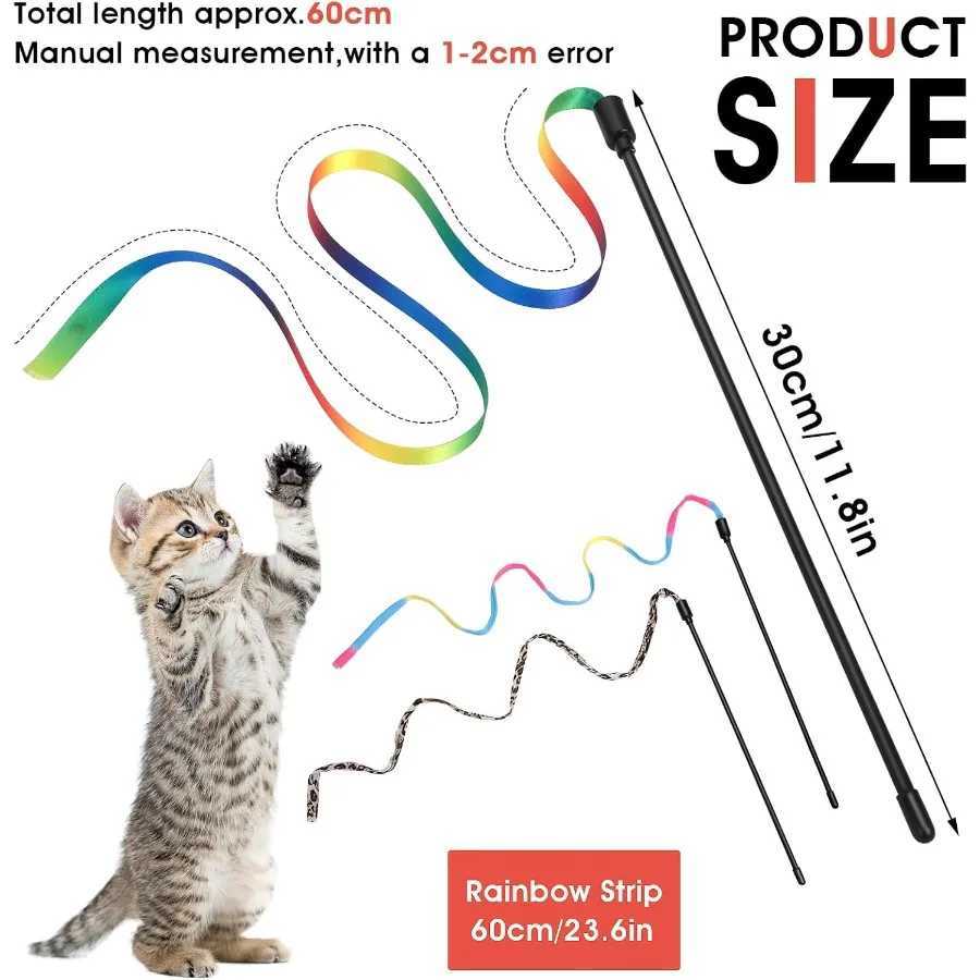 Cat Wand Toy Set Interactive Cat Wand Toy with Rainbow Ribbon String Rainbow Cloth String Leopard Print Cloth String for Small S251029{category}