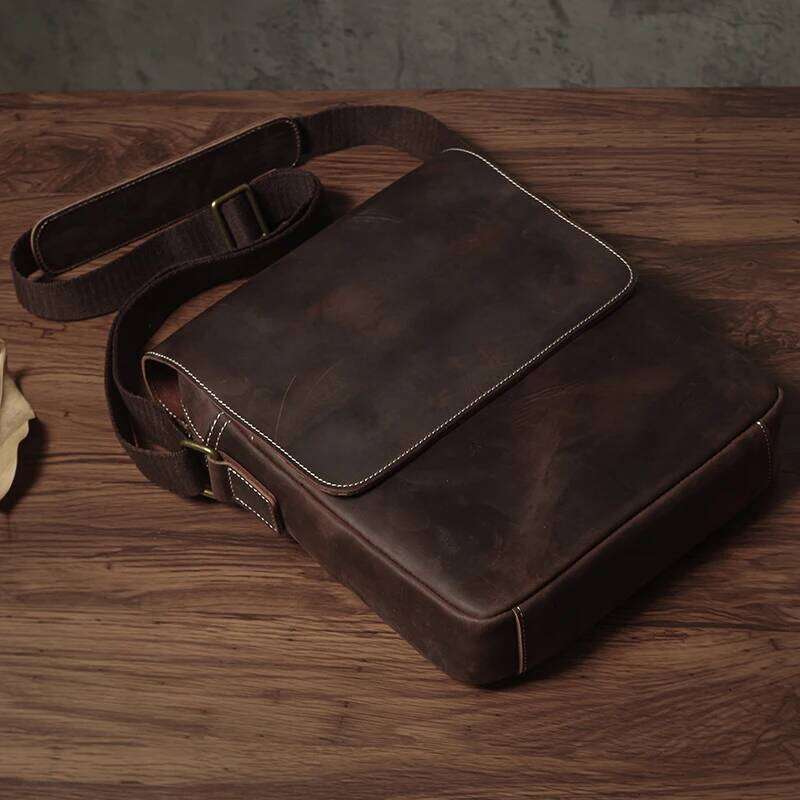 Designer bag 52 Men's Vintage Crazy Horse Leather Messenger 100% Top Grain Cowhide Crossbody Casual Office Daily Commute Shoulder Bag