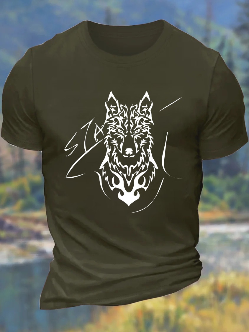 European and American Oversized Animal Wolf Head American-Style Men's Large Print Pattern Cotton Short-Sleeve T-Shirt - TT7327