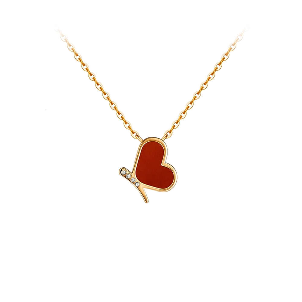 S Pure Sier Red Agate Lucky Heart Necklace Bracelet for Women, Light Niche Design, Fashionable High-end Clavicle Chain