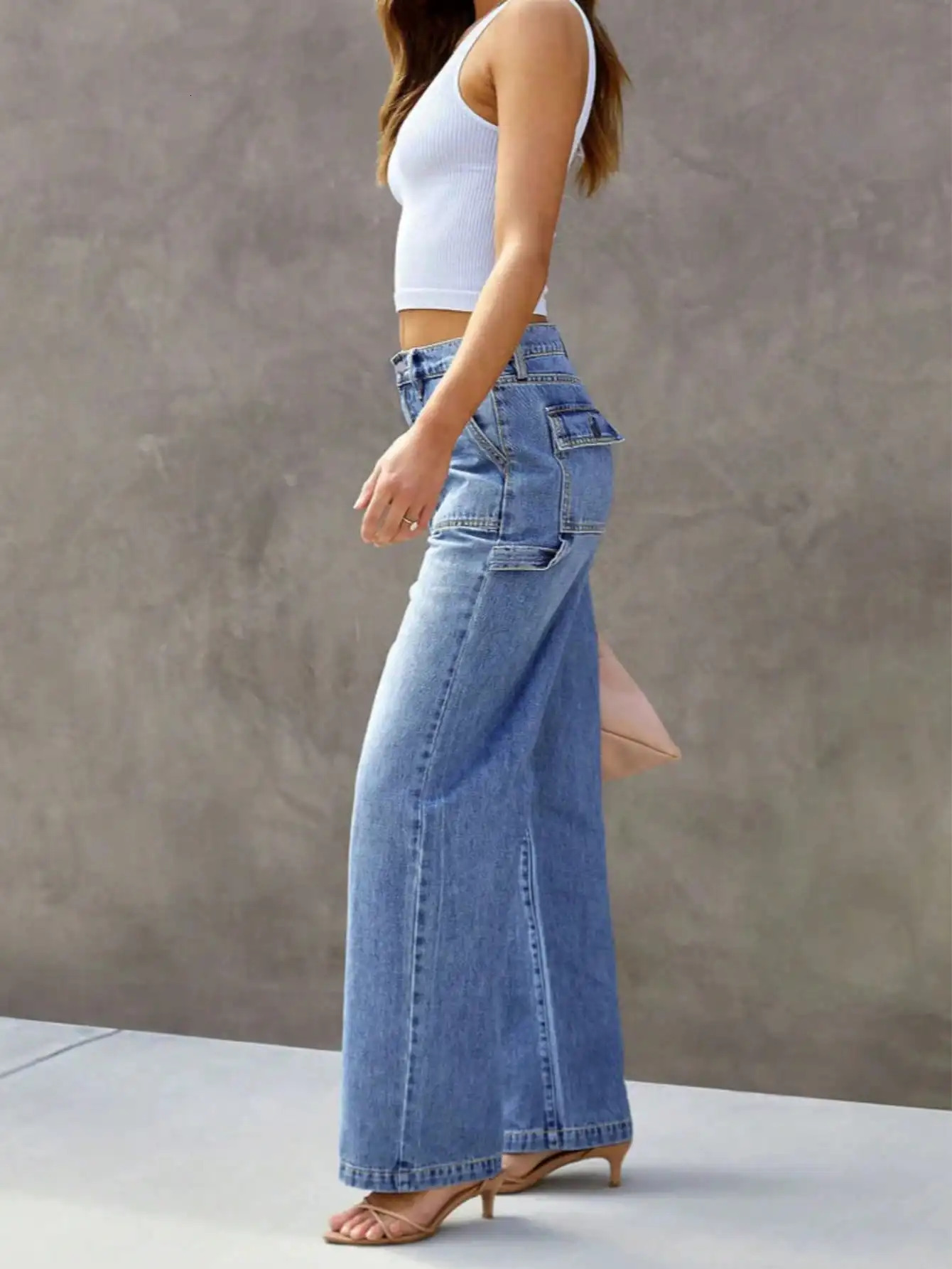 Womens Light Blue Wide Leg StraightLeg Jeans Stylish and Comfortable Denim Pants for Effortless Fashion 251029