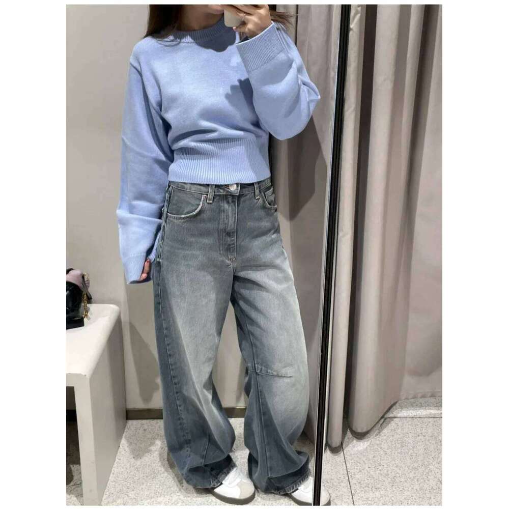 Loose Round Neck Knitted Sweater 2025 New Product Ladies Ultra-Wide Ribbed Hem Long Sleeve Short Cardigan Designer Sweater Women Bear Sweater