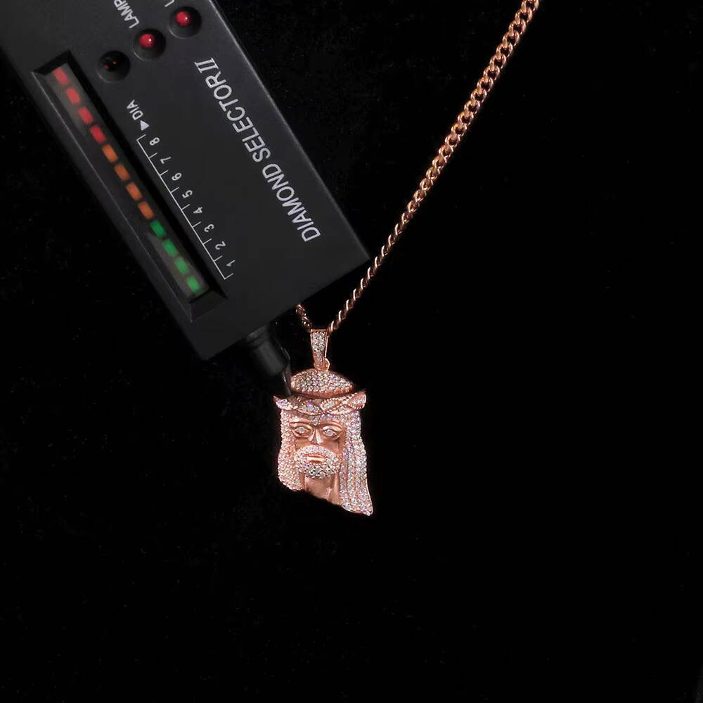 NUOYA Womens Fine Jewelry 925 Silver Jesus Head Pendant Iced Out VVS Moissanite Rose Gold Plated Charm Pendant for Gifts Designer's style