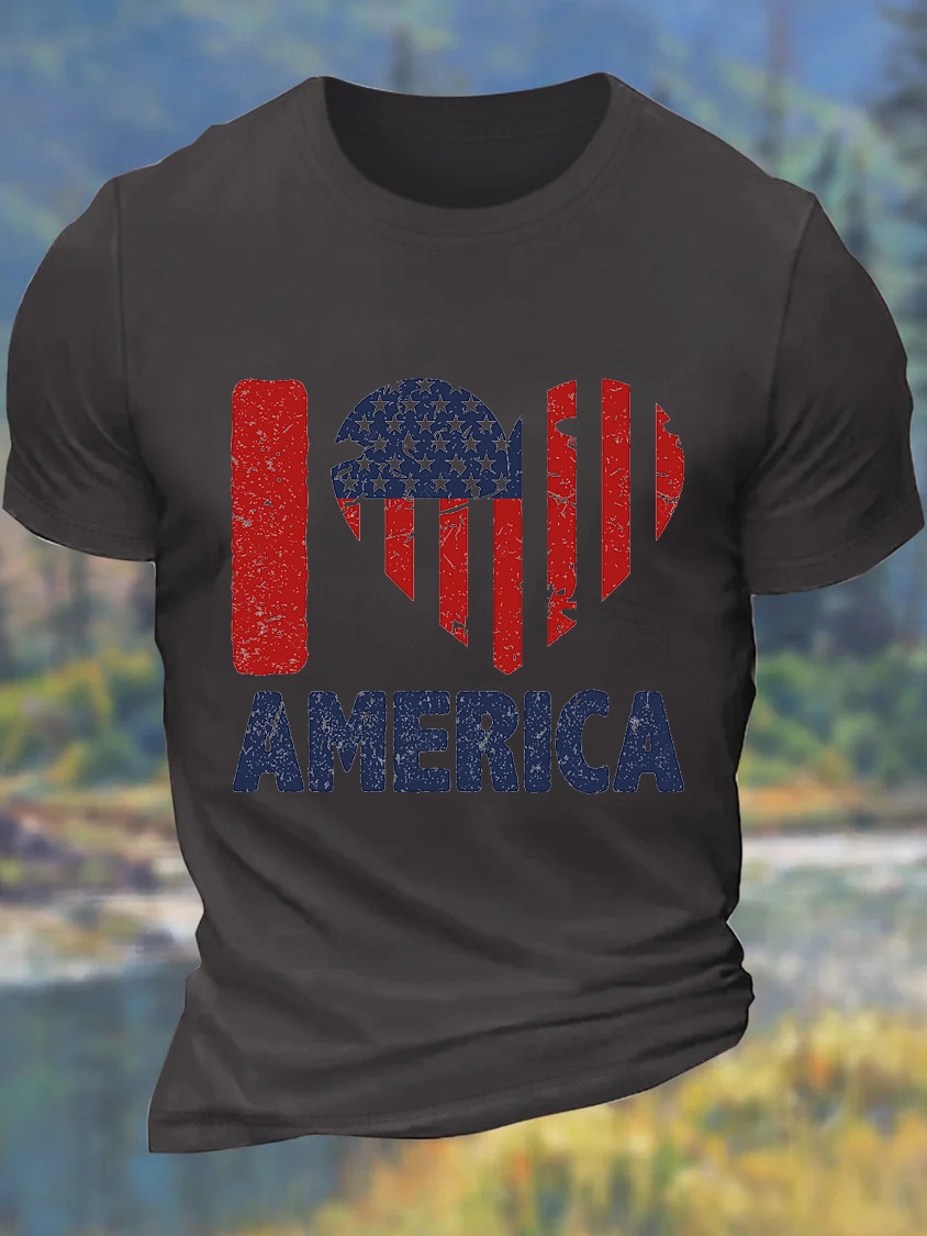 Europe & USA Oversized Men's New Summer Independence Day July 4th Cotton Casual Letter T-Shirt - TT7333