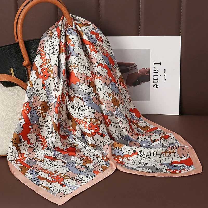 Luxury Print Satin Silk Square Scarf for Women Shawl Hijab Neckerchief Female Hair Ribbon Headband Fashion Wrap Bandana 2025 NewW251029