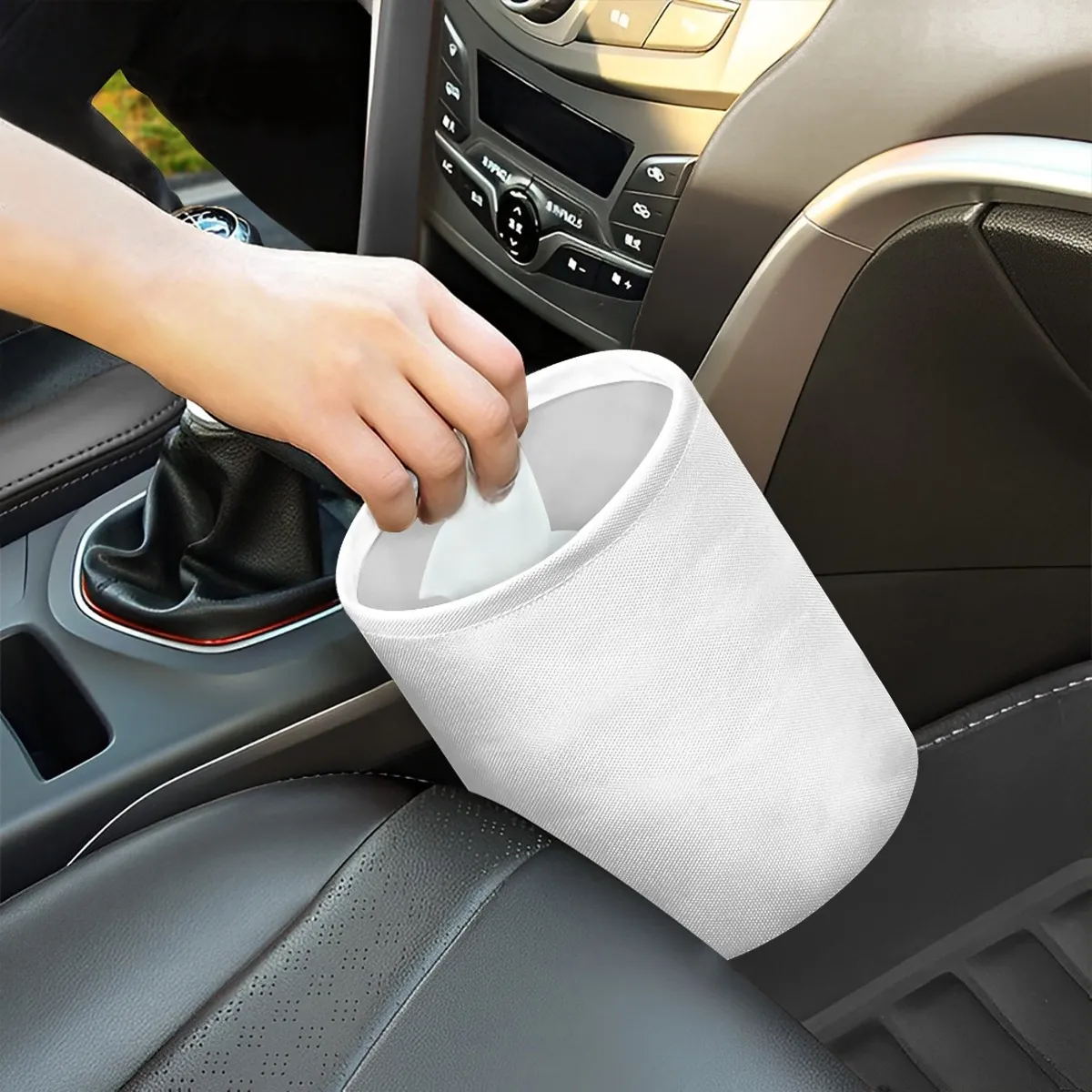 Simple Fabric Car Trash Can, Compact Auto Garbage Bin with Strap, 100% Polyester Vehicle Organizer for Sedan SUV MPV