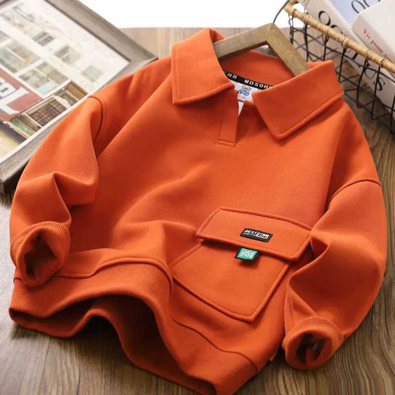 Spring Autumn Sweatshirt Boys Flip Neck Head Pullover Childrens Casual Fashion Top 2024 New Teenagers Solid Color Clothes 414YT251030