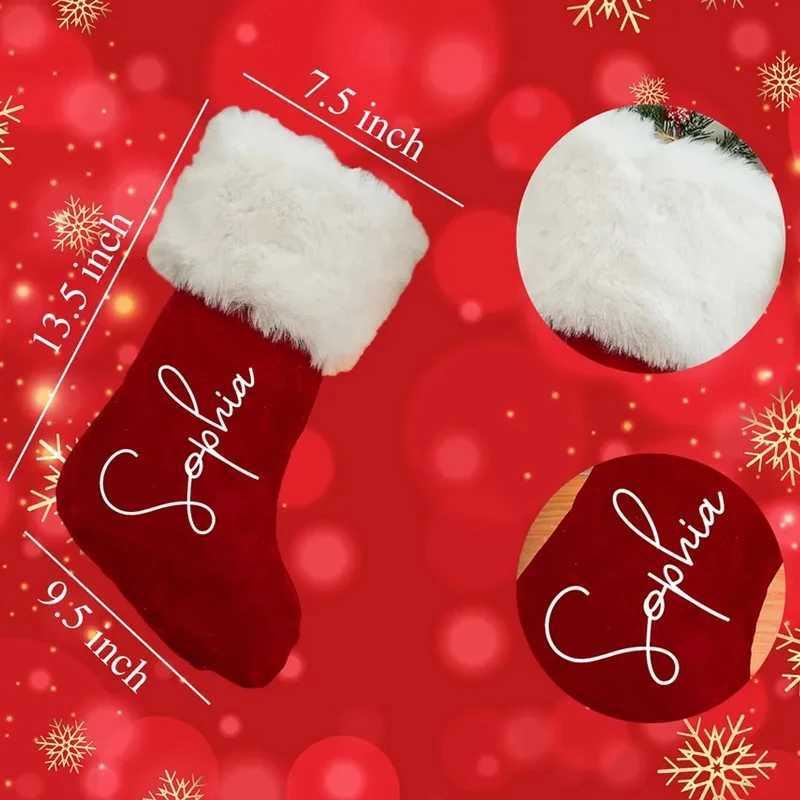 Personzed Name Red Plush Christmas Stocking Merry Xmas Eve Holiday Party Home Decoration Supplies Kid Girl Boy Gifts Toy Bag C251030