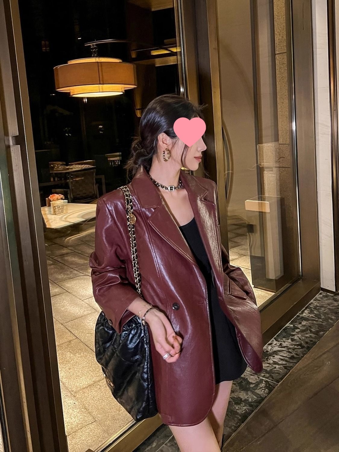 Angora Red Street Style Leather Jacket Suit Spring Autumn New Loose Leather Jacket Coat Womens Top 250103