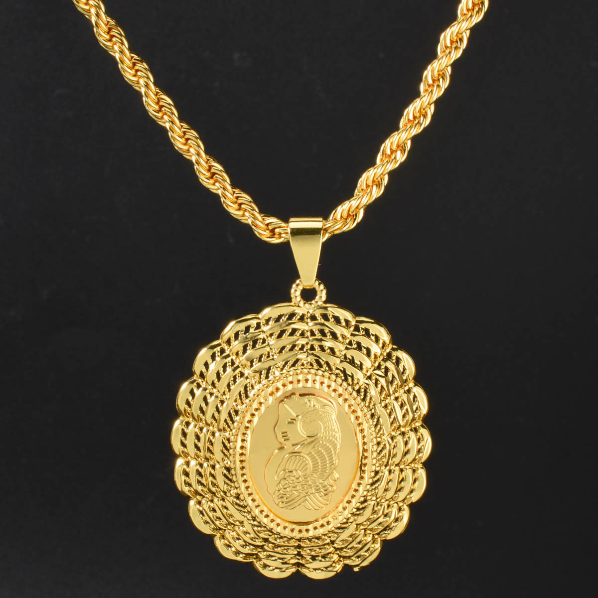 Saudi Islamic Gold Color Necklace 21k Gold Plated Fashion Oval Square Flower Pendant Nigeria Women Wedding Party Jewelry 241106