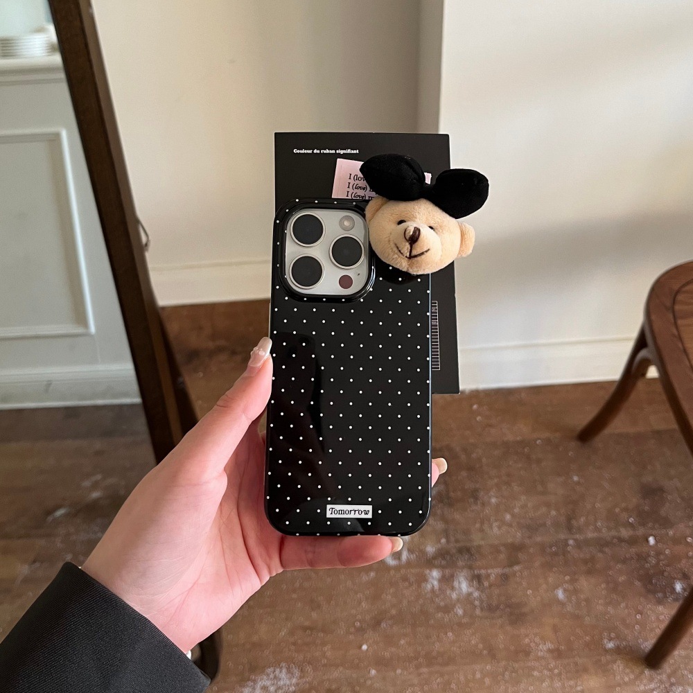 Casual Polka Dot Cartoon Bear Phone Case Suitable for iPhone 17/16 Pro Max iPhone 15/14 Protective Case