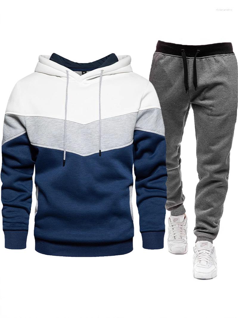 Men's Tracksuits European And American Sports Suits For Spring Autumn Patchwork Hooded Sweatshirt Long Pants Two-Piece Set Cross-Border