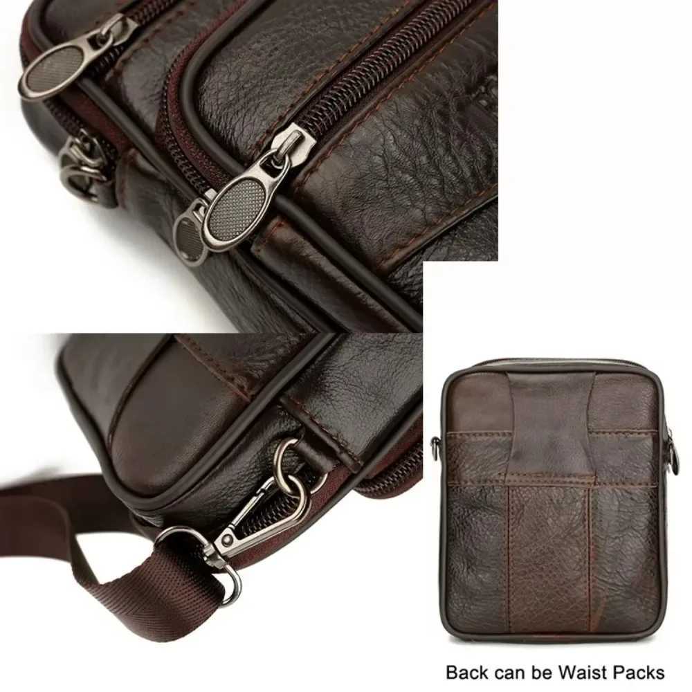 Mens Vintage Genuine Leather Shoder Bag High Capacity Crossbody Messenger Bag with Belt Brown Belt Pack Y251011