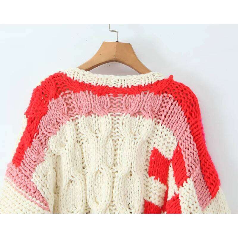 YENKYE Multicolor Handmade Crochet Cardigan Sweater For Women Lantern Sleeve Loose Boho Coat Autumn Winter Outerwear