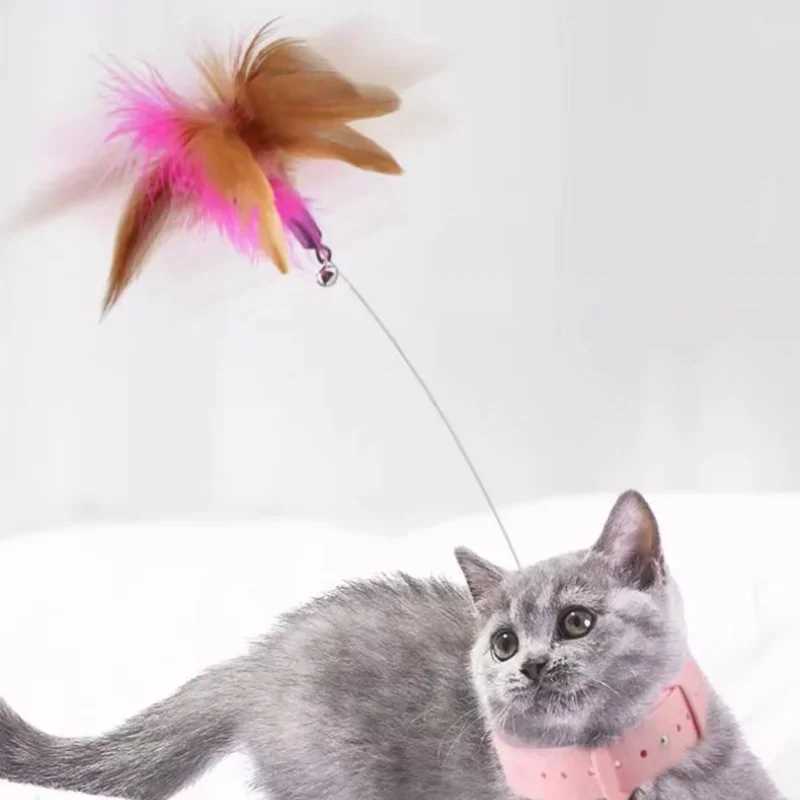 Interactive Cat Toy Selfhi Game for Cats Feather Teaser Stick with Bell Cat Teaser Stick Collar Kitten Playing Pet Accessories S251029