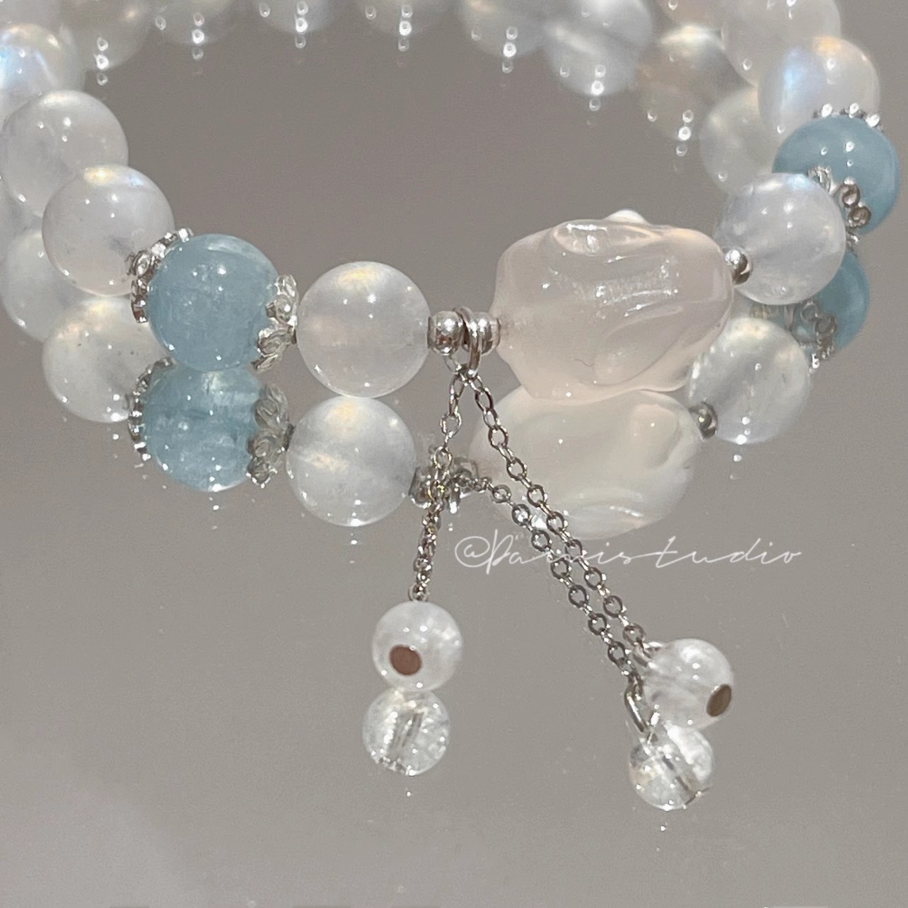 Natural Moonstone Bracelet for Women - Sea Blue Topaz Charm Bangle Gift