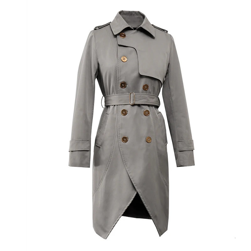 TWOTWINSTYLE Casual Irregular Trench For Women Lapel Long Sleeve High Waist Sashes Front Split Khaki Windbreaker Female 251029