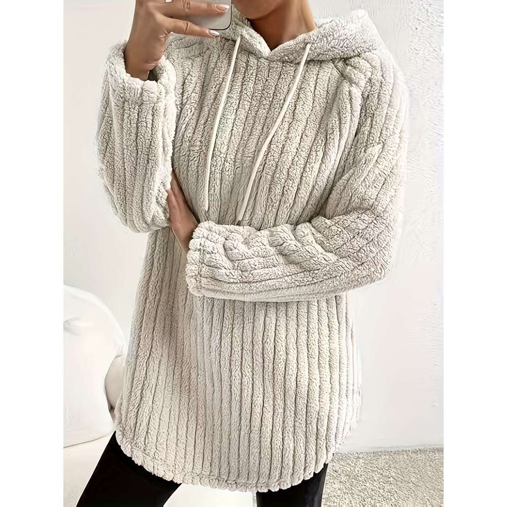 Raglan Teddy Hoodie Casual Curved Hem Long Sleeve Hooded Drawstring Sweatshirt For Winter Fall Women S Clothing