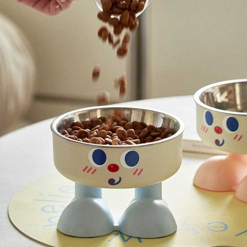 1pc cute elevated bowl with nonslip mat easy to clean protect the cervical spine pet cat food bowl dog feeding bowl J251113