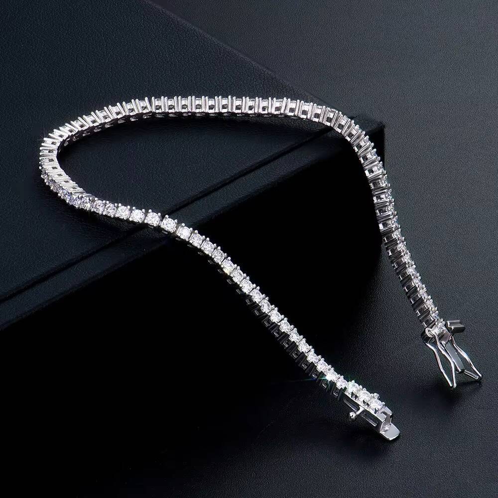 European American Mens S925 Sterling Silver Tennis Bracelet 3mm Moissanite Inlaid CrossBorder Handsome Boyfriend Jewelry