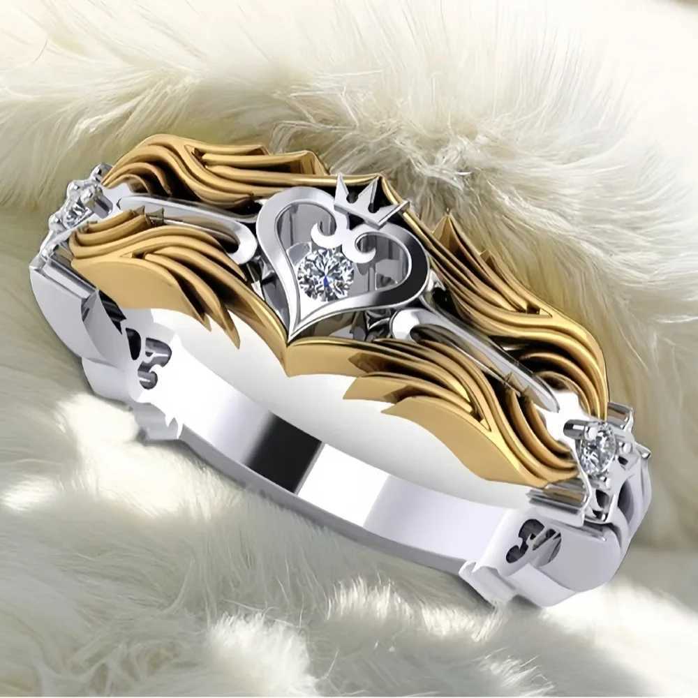 1pc Innovative Design Kings Heart Ring Crown Twotone Zirconia RingW251030