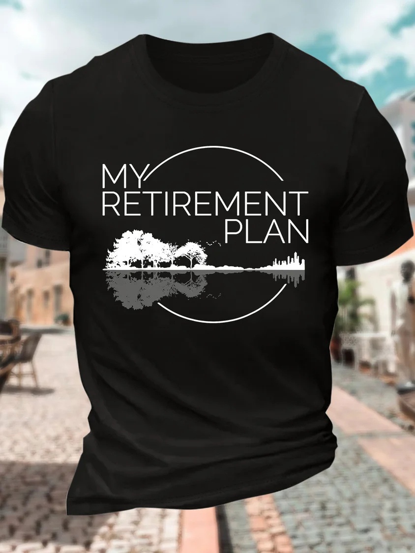 Europe & America Oversized Men's My Retirement Plan Guitar Cotton Letter Print Casual T-Shirt - TT7385