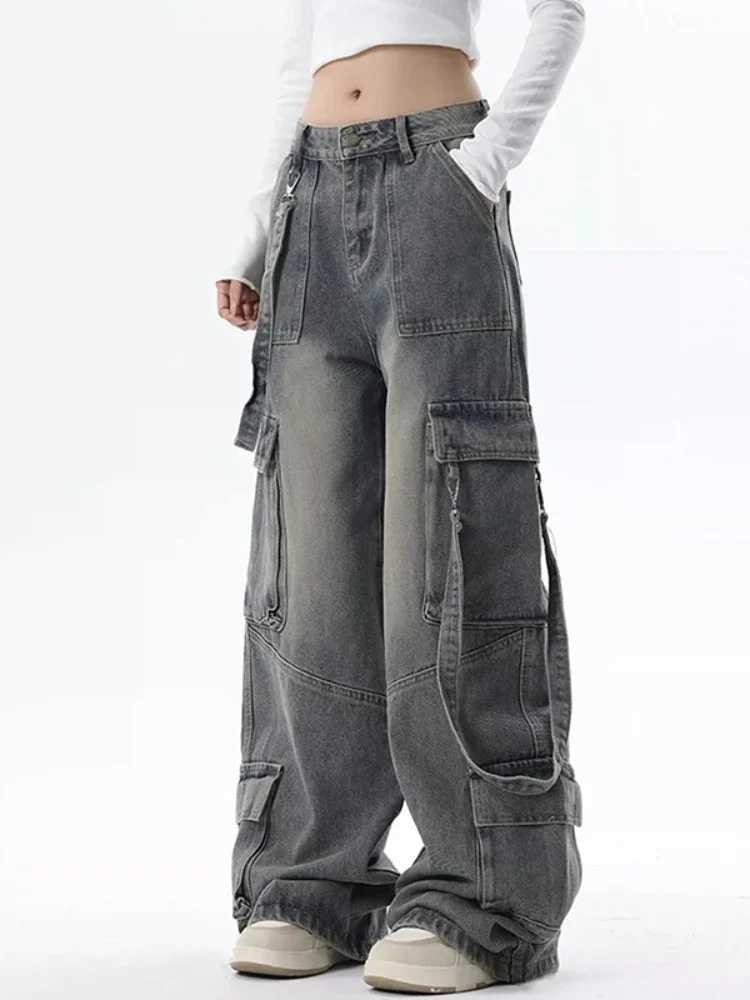 Cargo Jeans for Women Baggy High Street Chic Allmatch Daily Vintage High Waist Trousers Autumn Popular Multipockets Classic J251030