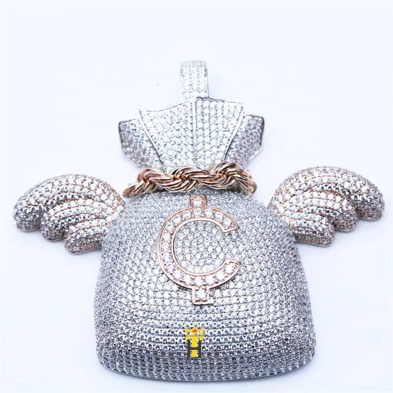 New Jewelries Cool Girls Fashion c Dollar Sign Pendant Iced Out wings Money Bag Pouch Pendant