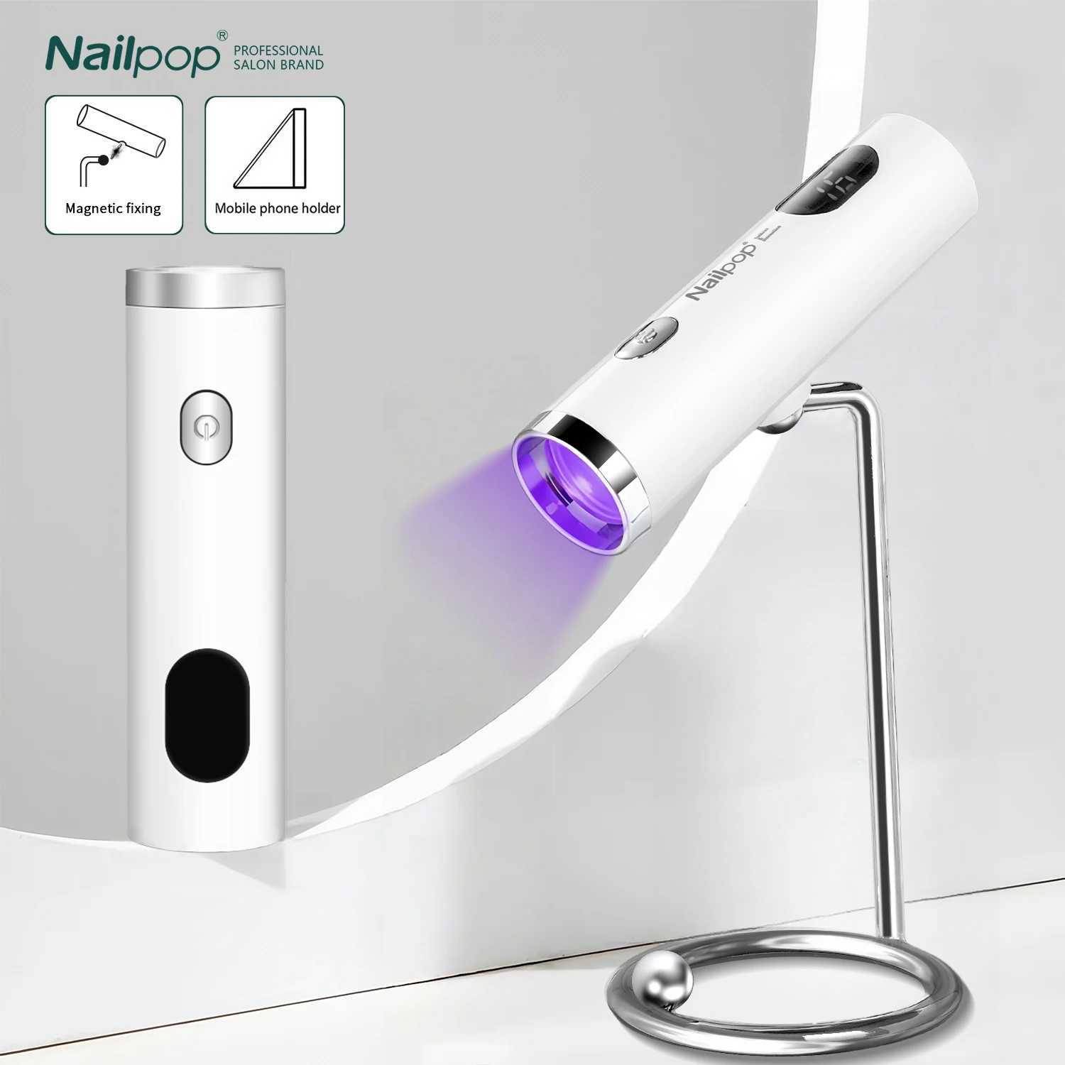 Nailpop Fast Gel Curing Lamp WhiteRed 1pcs Magnetic Stand 400mAh Battery Rechargeable 15 Days Use Portable UV Dryer False Nails L251030