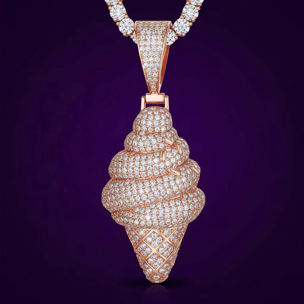 Hip Hop GRA Certified Moissanite D Color Iced Out Ice Cream Pendant Pass Diamond Tester Cone Charm for Necklace Bling Jewelry