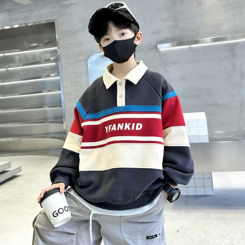Spring Autumn Children Striped Polo Sweatshirt for Teenage Boys Casual Turn Down Collar Sweatshirt Kids Fashion Cotton OutfitT251030