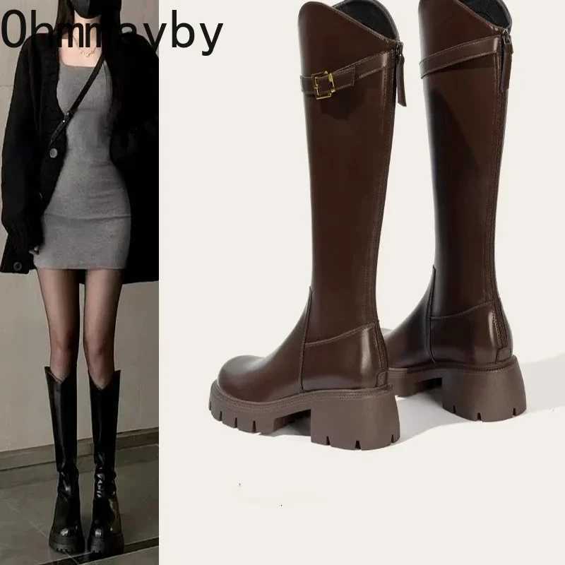Women Knee High Boots Fashion Knight Long Booties Square High Heels Autumn Winter Warm Short Plush Shoes Z251029