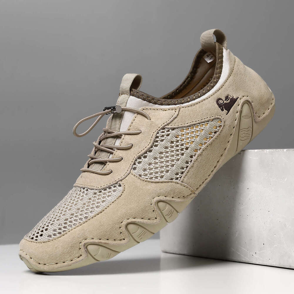 Hot-Selling Summer Casual Sports Large Size Stitched Genuine Leather Mesh Octopus Men's Shoes