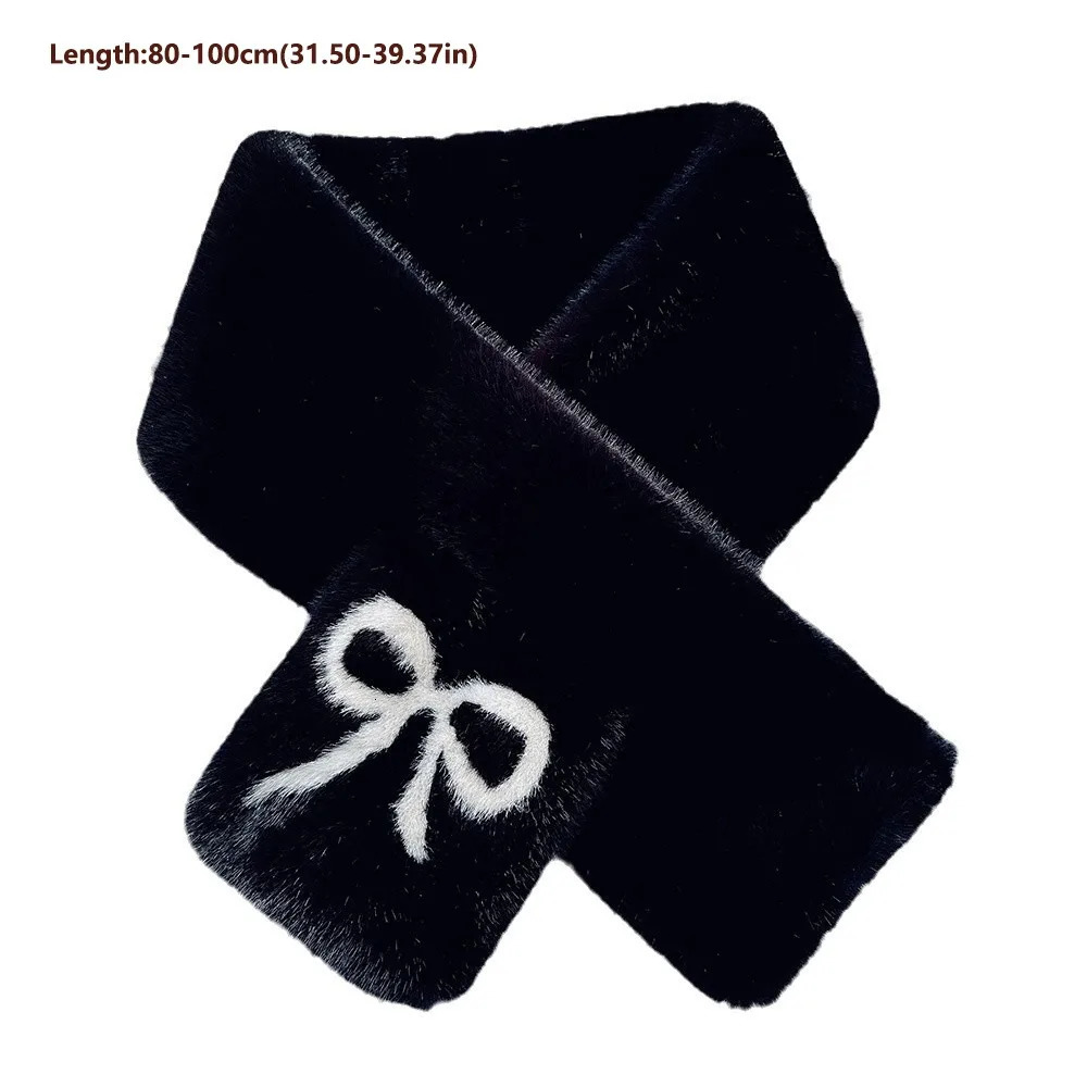 Christmas Gifts Fashion Bow Plush Fur Scarf Faux Rabbit Fur Plush Thicken Neck Scarf Cold Protection Soft Cross Scarf Women 251023