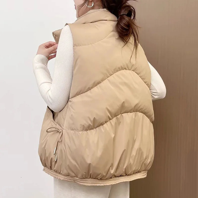 Down Cotton Womens Vest 2025 Fashion Waistcoat Versatile Autumn Winter Solid Color Waistcoat Warm Jacket Womens Vest H522 251029